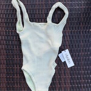 Elysiian one piece one size fits all sage green and white striped swimsuit